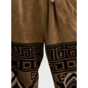 Mens Ethnic Geometric Pattern Color Block Patchwork Cropped Pants