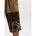 Mens Ethnic Geometric Pattern Color Block Patchwork Cropped Pants