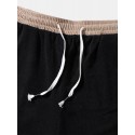 Mens Ethnic Geometric Print Patchwork Corduroy Drawstring Waist Shorts