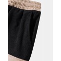 Mens Ethnic Geometric Print Patchwork Corduroy Drawstring Waist Shorts