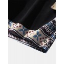 Mens Ethnic Geometric Print Patchwork Corduroy Drawstring Waist Shorts