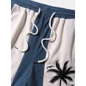 Mens Coconut Tree Embroidered Patchwork Corduroy Hawaiian Vacation Shorts