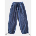 Mens Solid Corduroy Cotton Cargo Style Drawstring Cuff Pants With Pocket