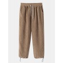Mens Solid Corduroy Cotton Cargo Style Drawstring Cuff Pants With Pocket