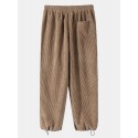 Mens Solid Corduroy Cotton Cargo Style Drawstring Cuff Pants With Pocket
