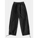 Mens Solid Corduroy Cotton Cargo Style Drawstring Cuff Pants With Pocket