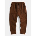Mens Pure Color Double Pocket Casual Drawstring Straight Pants
