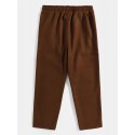 Mens Pure Color Double Pocket Casual Drawstring Straight Pants
