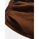 Mens Pure Color Double Pocket Casual Drawstring Straight Pants