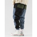 Mens Patchwork Corduroy Drawstring Casual Jogger Pants With Pocket