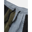 Mens Patchwork Corduroy Drawstring Casual Jogger Pants With Pocket