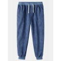 Mskufo Designed Mens Corduroy Solid Color Drawstring Elasticity Beam Feet Pants With Poket