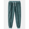 Mskufo Designed Mens Corduroy Solid Color Drawstring Elasticity Beam Feet Pants With Poket