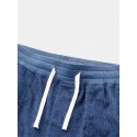 Mskufo Designed Mens Corduroy Solid Color Drawstring Elasticity Beam Feet Pants With Poket