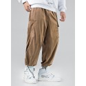 Mskufo Design Mens Corduroy Solid Color Multi Pocket Drawstring Elastic Waist Cargo jogger Pants