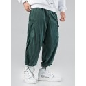 Mskufo Design Mens Corduroy Solid Color Multi Pocket Drawstring Elastic Waist Cargo jogger Pants
