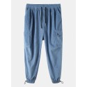 Mskufo Design Mens Corduroy Solid Color Multi Pocket Drawstring Elastic Waist Cargo jogger Pants