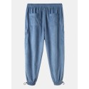 Mskufo Design Mens Corduroy Solid Color Multi Pocket Drawstring Elastic Waist Cargo jogger Pants