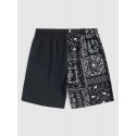 Mens Ethnic Paisley Japanese Print Patchwork Loose Shorts