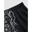 Mens Ethnic Paisley Japanese Print Patchwork Loose Shorts