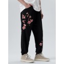 Mens Floral Embroidered Seam Detail Loose Drawstring Waist Sweatpants
