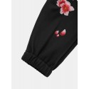 Mens Floral Embroidered Seam Detail Loose Drawstring Waist Sweatpants