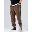 Mskufo Designed Corduroy Mens Side Stripe Pocket Drawstring Beam Feet Casual Pants