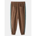 Mskufo Designed Corduroy Mens Side Stripe Pocket Drawstring Beam Feet Casual Pants