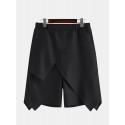 Mens Vintage Cropped Solid Color Irregular Hem Elastic Waist Fashion Calf Length Pants