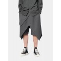 Mens Vintage Cropped Solid Color Irregular Hem Elastic Waist Fashion Calf Length Pants