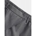 Mens Vintage Cropped Solid Color Irregular Hem Elastic Waist Fashion Calf Length Pants