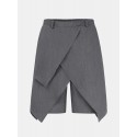 Mens Vintage Cropped Solid Color Irregular Hem Elastic Waist Fashion Calf Length Pants