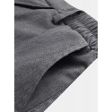 Mens Vintage Cropped Solid Color Irregular Hem Elastic Waist Fashion Calf Length Pants