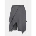 Mens Vintage Cropped Solid Color Irregular Hem Elastic Waist Fashion Calf Length Pants