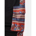 Mens Ethnic Floral Print Patchwork Flap Pocket Drawstring Sweatpants