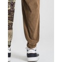 Mens Ethnic Tribal Pattern Color Block Patchwork Corduroy Pants