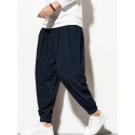 Mskufo Design Mens Corduroy Solid Color Drawstring Mid Waist Elastic Cuff Jogger Pants
