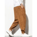 Mskufo Design Mens Corduroy Solid Color Drawstring Mid Waist Elastic Cuff Jogger Pants