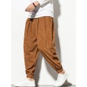 Mskufo Design Mens Corduroy Solid Color Drawstring Mid Waist Elastic Cuff Jogger Pants