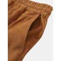 Mskufo Design Mens Corduroy Solid Color Drawstring Mid Waist Elastic Cuff Jogger Pants