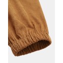 Mskufo Design Mens Corduroy Solid Color Drawstring Mid Waist Elastic Cuff Jogger Pants