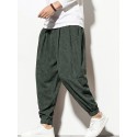 Mskufo Design Mens Corduroy Solid Color Drawstring Mid Waist Elastic Cuff Jogger Pants