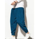 Mskufo Design Mens Corduroy Solid Color Drawstring Mid Waist Elastic Cuff Jogger Pants