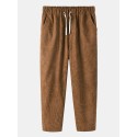 Mskufo Designed Mens Corduroy Solid Color Drawstring Big Pocket Casual Pants