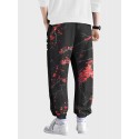 Mens Japanese Cherry Blossoms Print Side Stripe Sweatpants