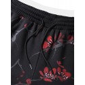 Mens Japanese Cherry Blossoms Print Side Stripe Sweatpants