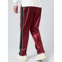 Mens Side Stripe Piped Patchwork High Shine Loose Straight Pants