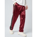 Mens Side Stripe Piped Patchwork High Shine Loose Straight Pants
