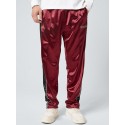 Mens Side Stripe Piped Patchwork High Shine Loose Straight Pants