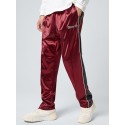 Mens Side Stripe Piped Patchwork High Shine Loose Straight Pants